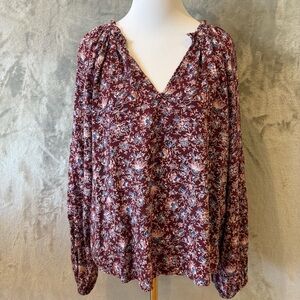 Old Navy Ruffled Split Neck Boho Paisley Floral Blouse Sz  L